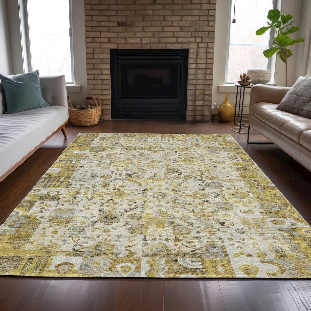 Machine Washable Indoor/Outdoor Chantille ACN2099 Gold 3' x 5' Rug