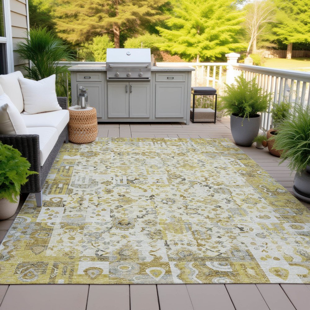 Machine Washable Indoor/Outdoor Chantille ACN2099 Gold 3' x 5' Rug