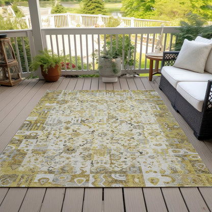 Machine Washable Indoor/Outdoor Chantille ACN2099 Gold 3' x 5' Rug