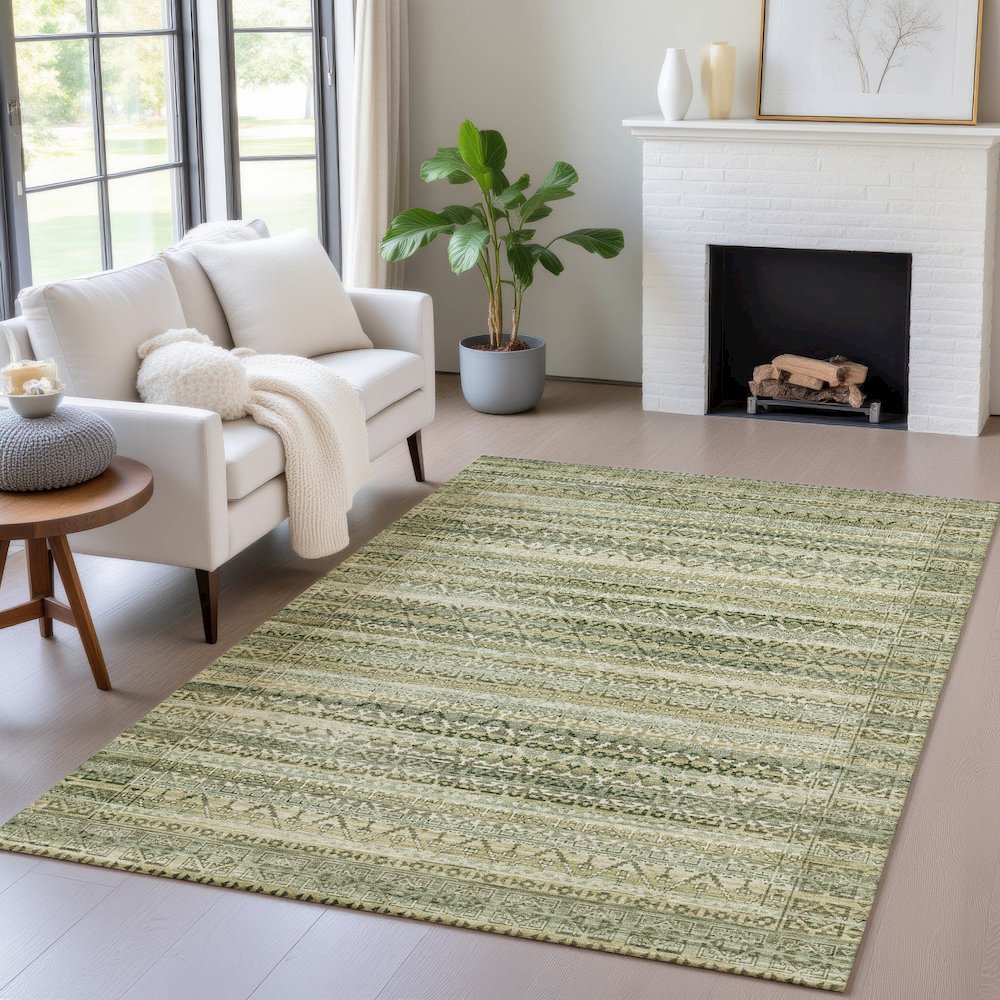 Machine Washable Indoor/Outdoor Chantille ACN2101 Green 3' x 5' Rug