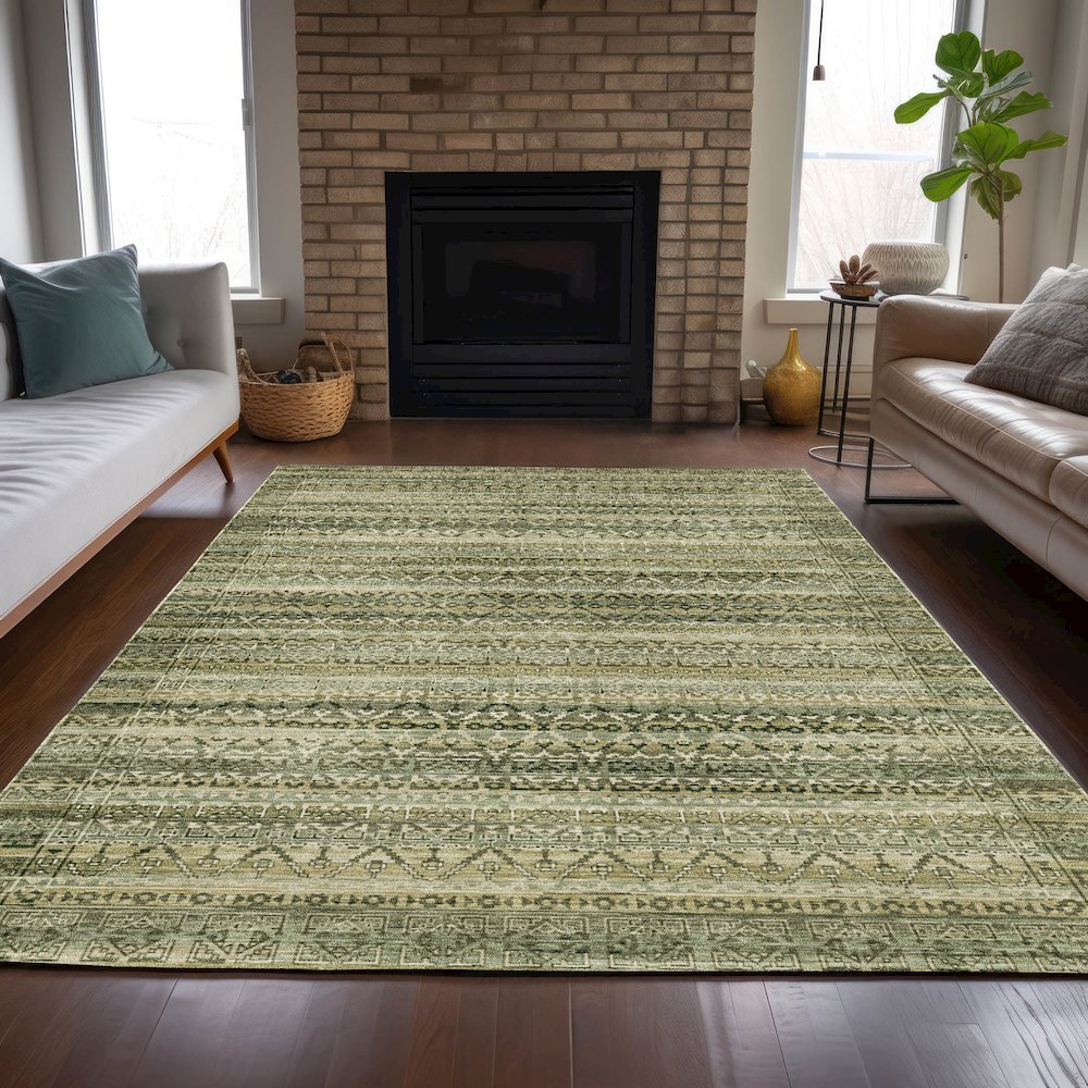 Machine Washable Indoor/Outdoor Chantille ACN2101 Green 3' x 5' Rug