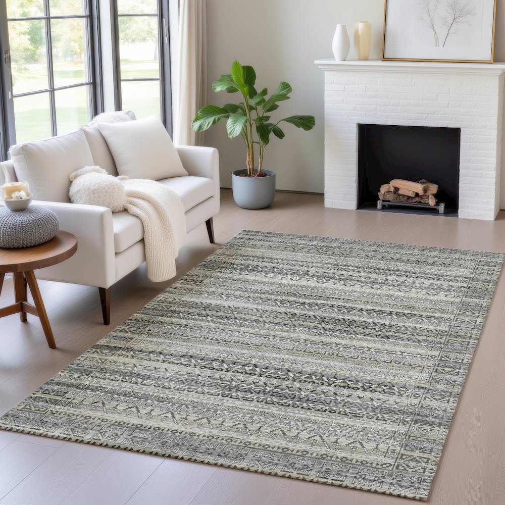 Machine Washable Indoor/Outdoor Chantille ACN2101 Pewter 3' x 5' Rug
