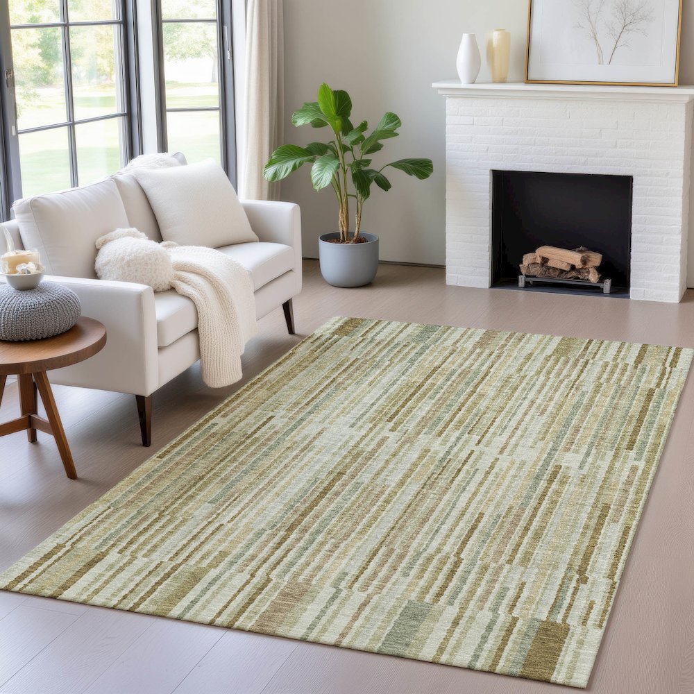 Machine Washable Indoor/Outdoor Chantille ACN2102 Khaki 3' x 5' Rug