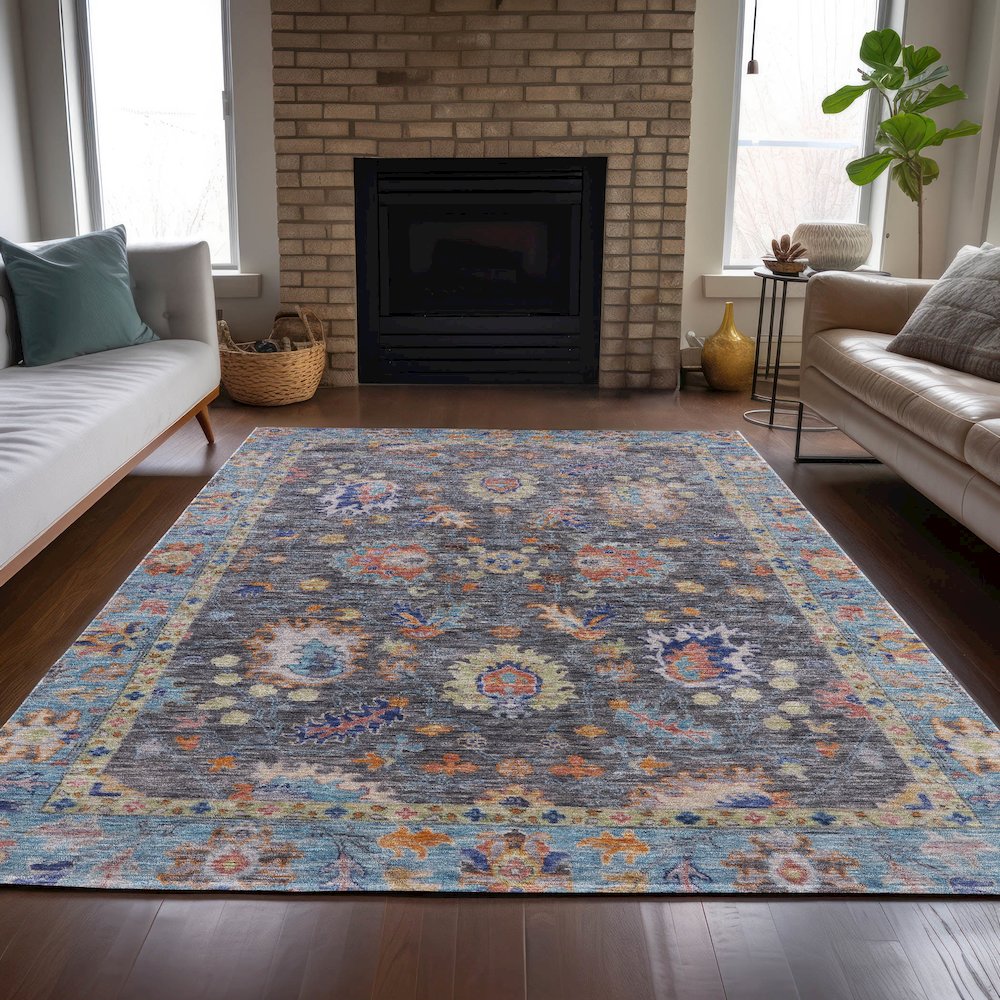Machine Washable Indoor/Outdoor Chantille ACN2104 Gray 3' x 5' Rug