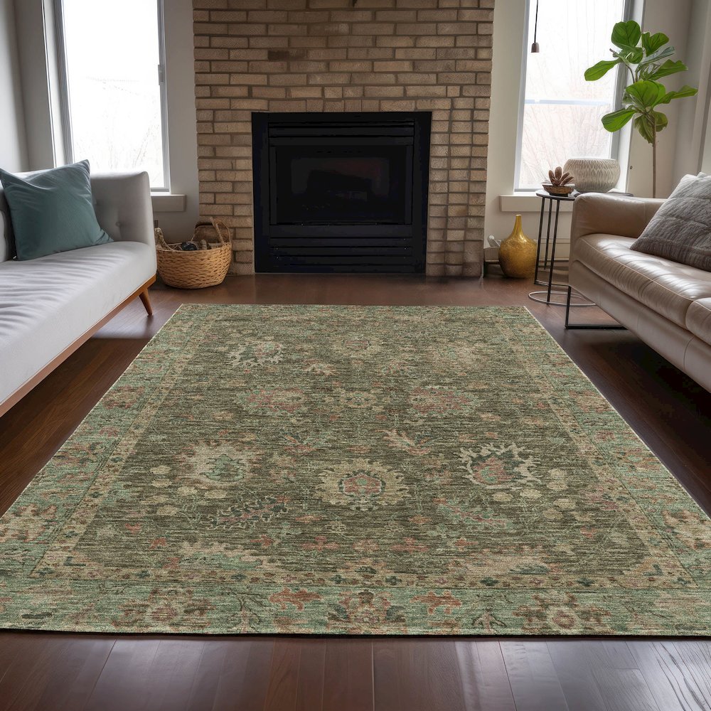 Machine Washable Indoor/Outdoor Chantille ACN2104 Olive 3' x 5' Rug