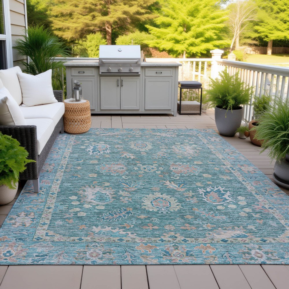 Machine Washable Indoor/Outdoor Chantille ACN2104 Teal 3' x 5' Rug