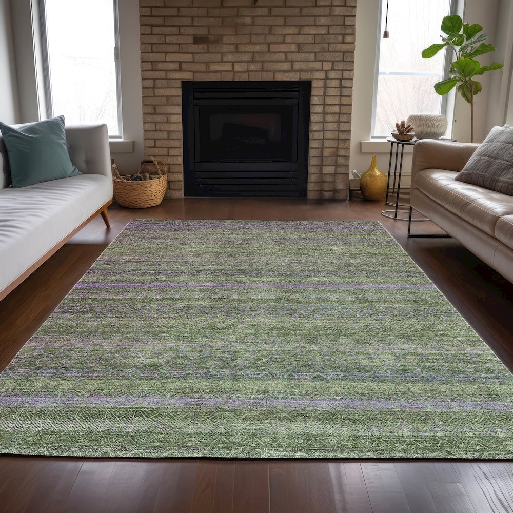 Machine Washable Indoor/Outdoor Chantille ACN2106 Olive 3' x 5' Rug