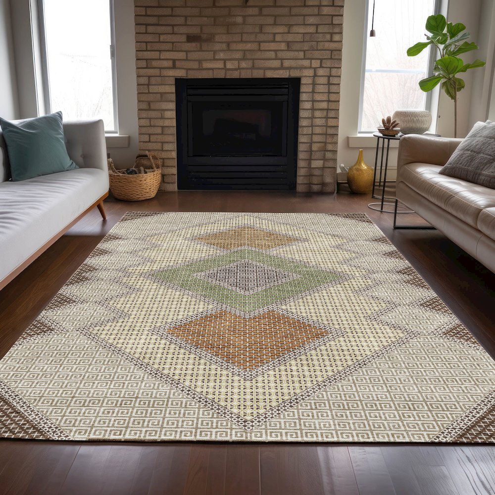 Machine Washable Indoor/Outdoor Chantille ACN2111 Brown 3' x 5' Rug