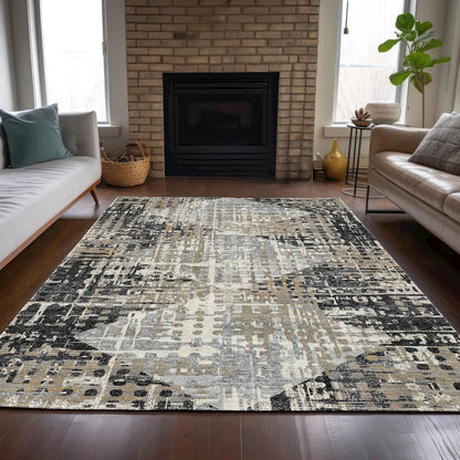 Machine Washable Indoor/Outdoor Chantille ACN2116 Black 3' x 5' Rug
