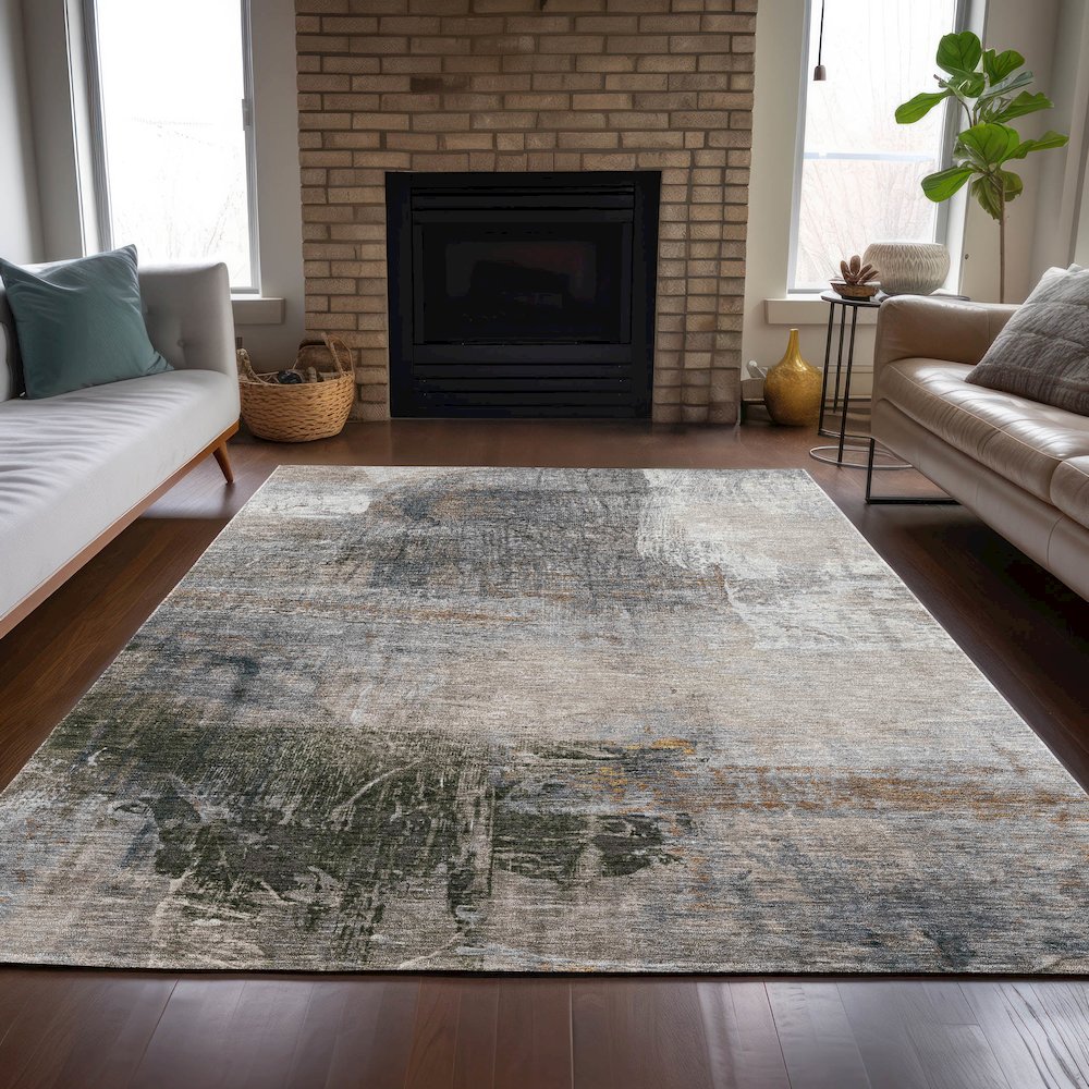 Machine Washable Indoor/Outdoor Chantille ACN2117 Putty 3' x 5' Rug
