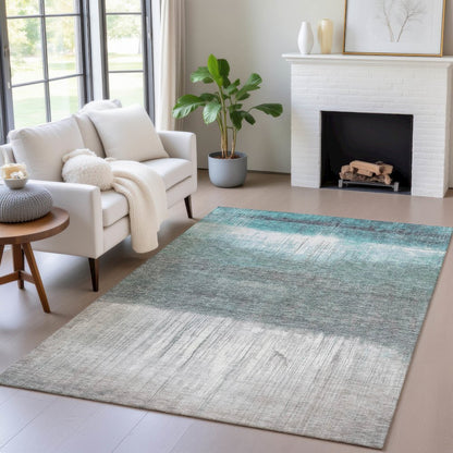 Machine Washable Indoor/Outdoor Chantille ACN2118 Teal 3' x 5' Rug