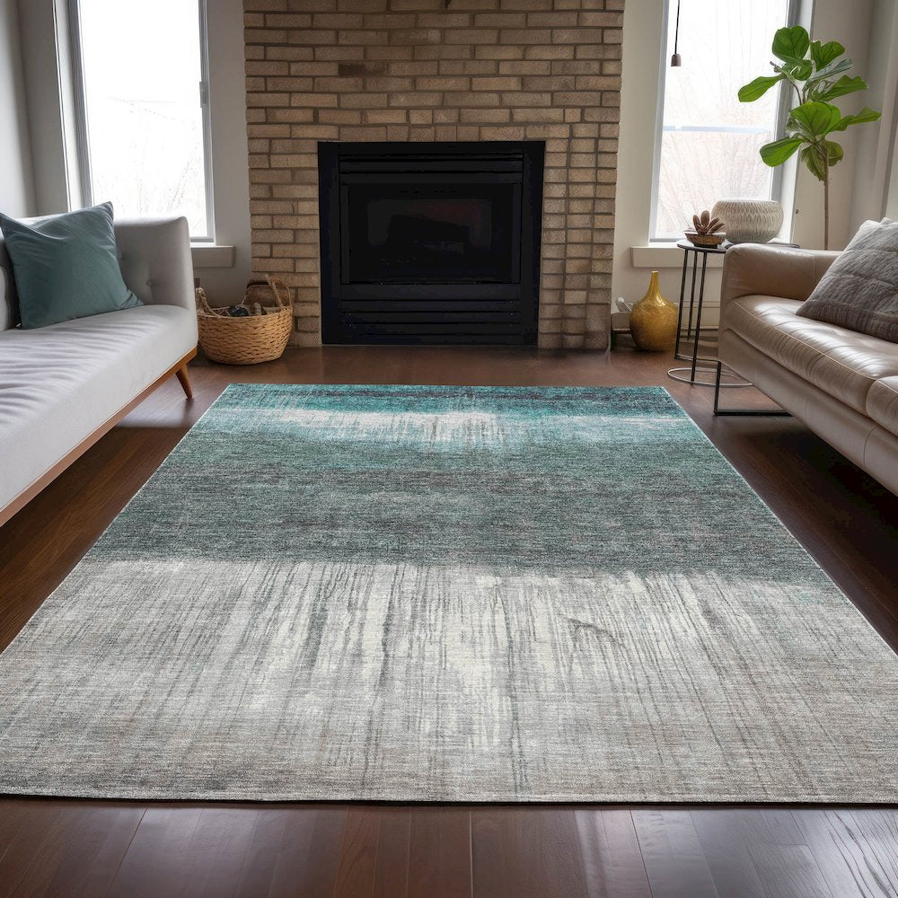 Machine Washable Indoor/Outdoor Chantille ACN2118 Teal 3' x 5' Rug
