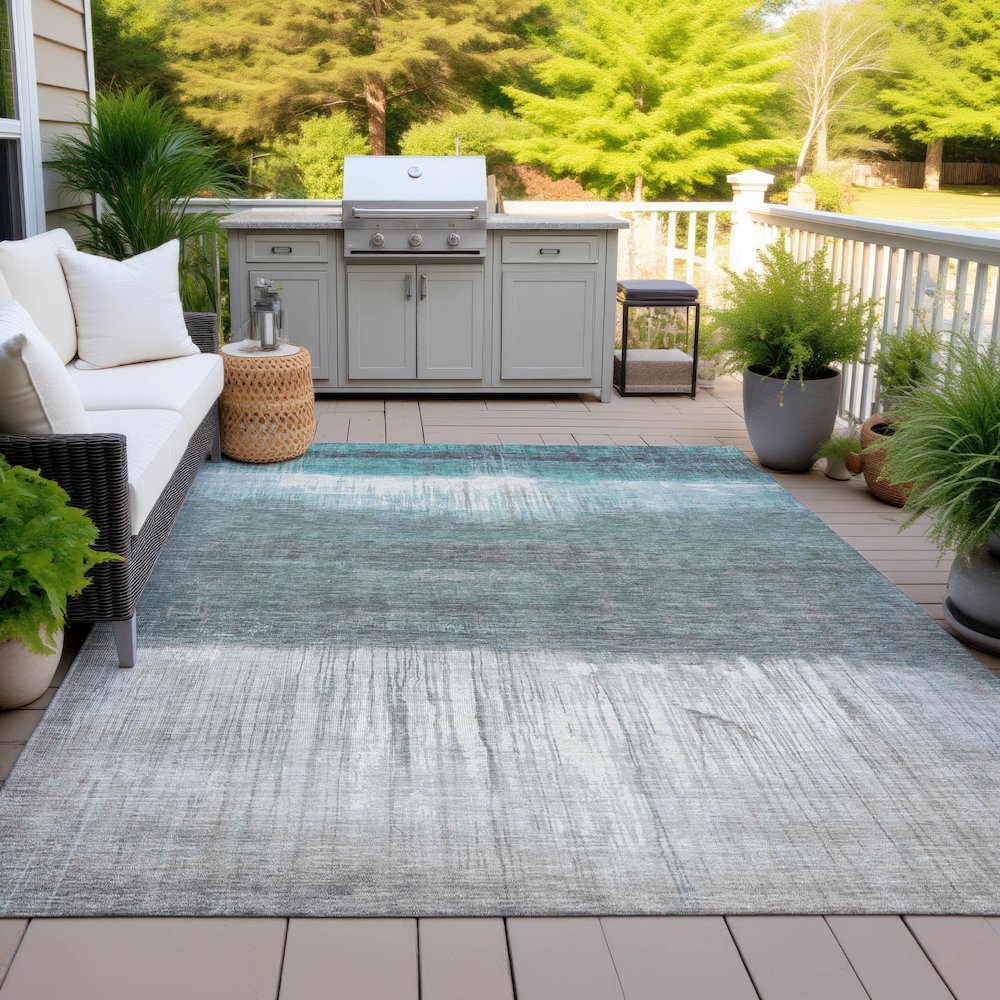 Machine Washable Indoor/Outdoor Chantille ACN2118 Teal 3' x 5' Rug