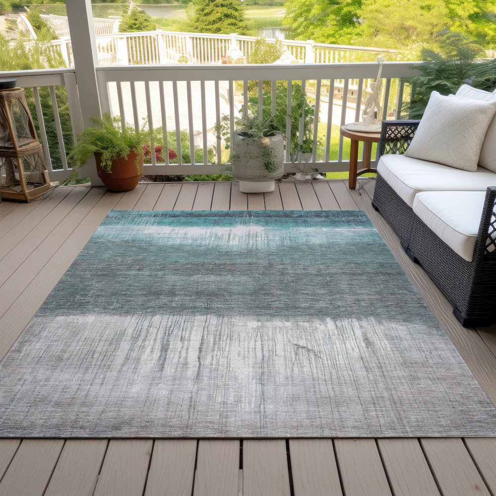 Machine Washable Indoor/Outdoor Chantille ACN2118 Teal 3' x 5' Rug