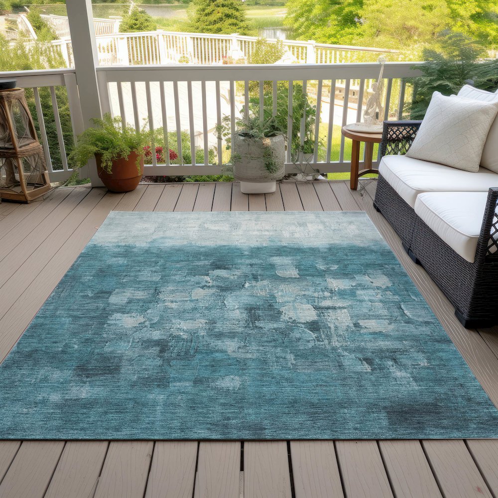 Machine Washable Indoor/Outdoor Chantille ACN2119 Teal 3' x 5' Rug