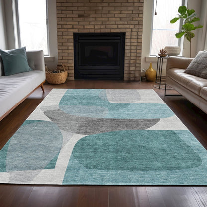 Machine Washable Indoor/Outdoor Chantille ACN2121 Teal 3' x 5' Rug
