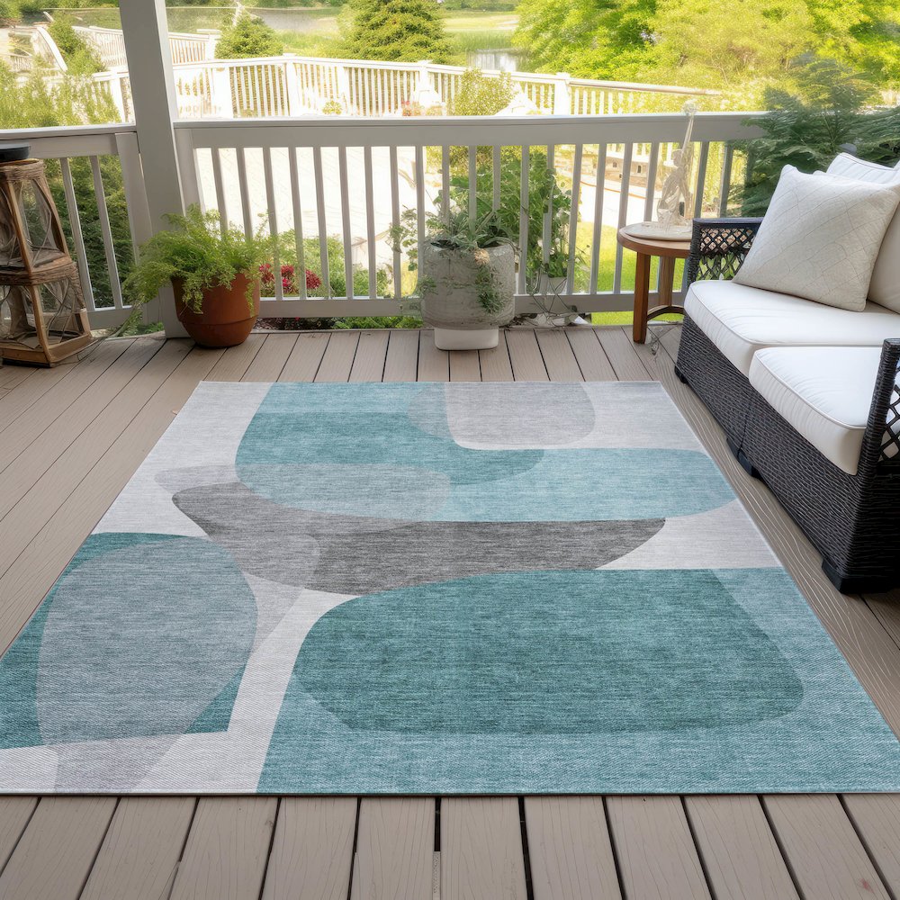 Machine Washable Indoor/Outdoor Chantille ACN2121 Teal 3' x 5' Rug