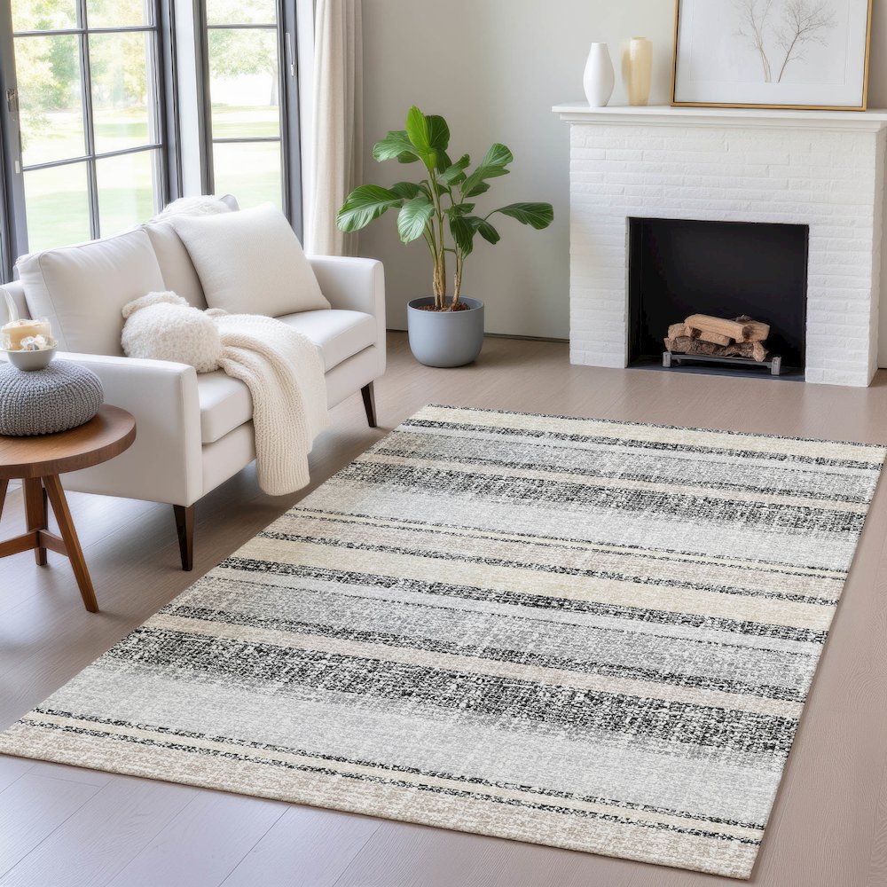 Machine Washable Indoor/Outdoor Chantille ACN2122 Black 3' x 5' Rug