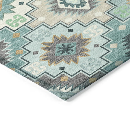 Machine Washable Indoor/Outdoor Chantille ACN2123 Teal 2'3" x 7'6" Runner Rug