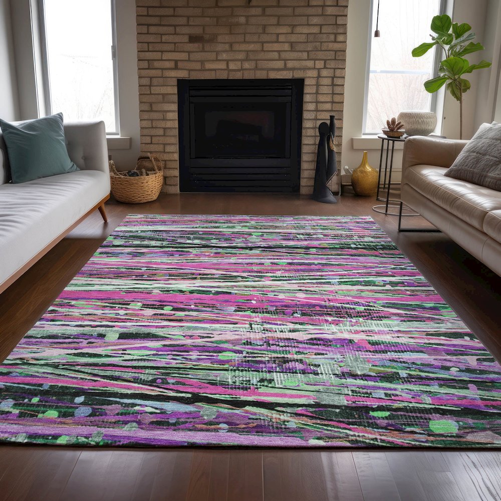 Machine Washable Indoor/Outdoor Chantille ACN2125 Pink 3' x 5' Rug