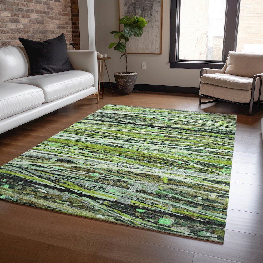 Machine Washable Indoor/Outdoor Chantille ACN2126 Green 3' x 5' Rug