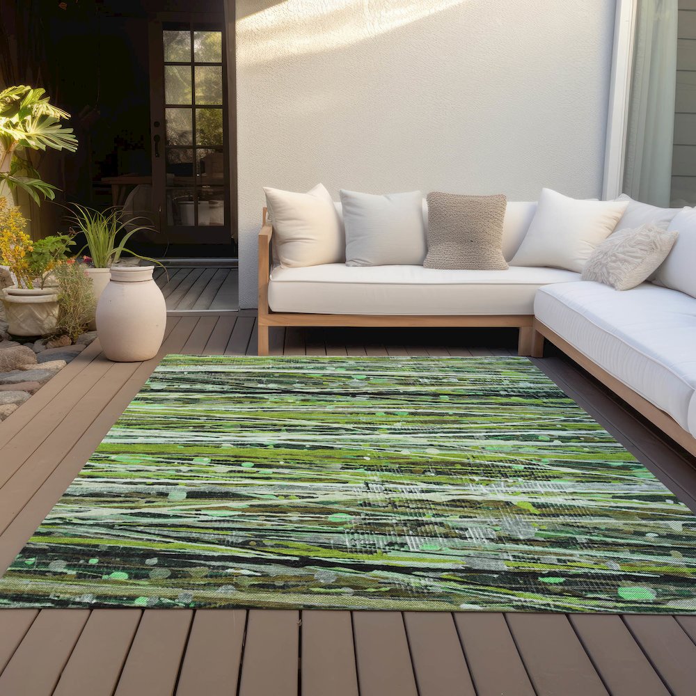 Machine Washable Indoor/Outdoor Chantille ACN2126 Green 3' x 5' Rug