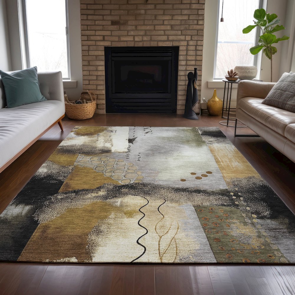 Machine Washable Indoor/Outdoor Chantille ACN2127 Chocolate 3' x 5' Rug