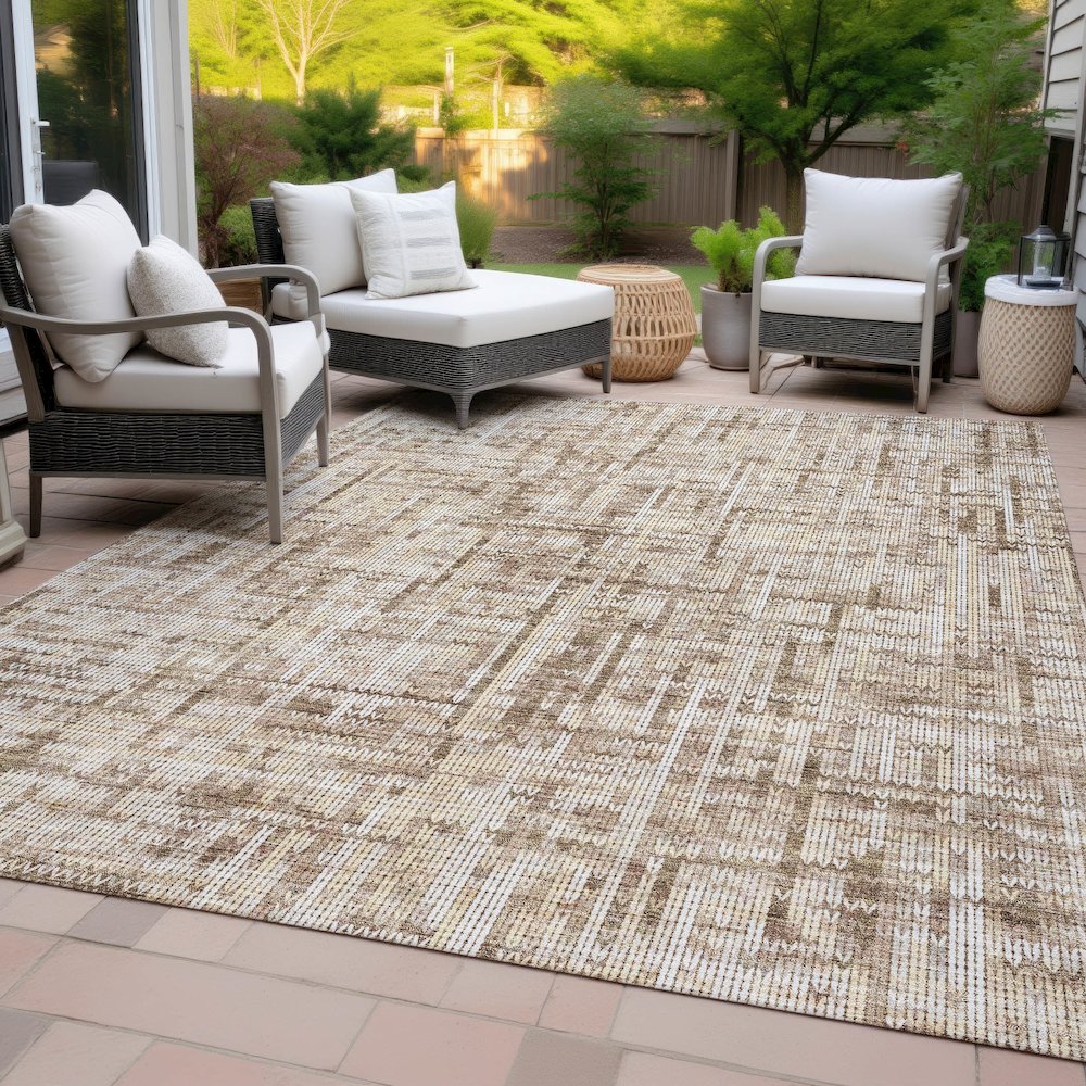 Machine Washable Indoor/Outdoor Chantille ACN2130 Brown 3' x 5' Rug