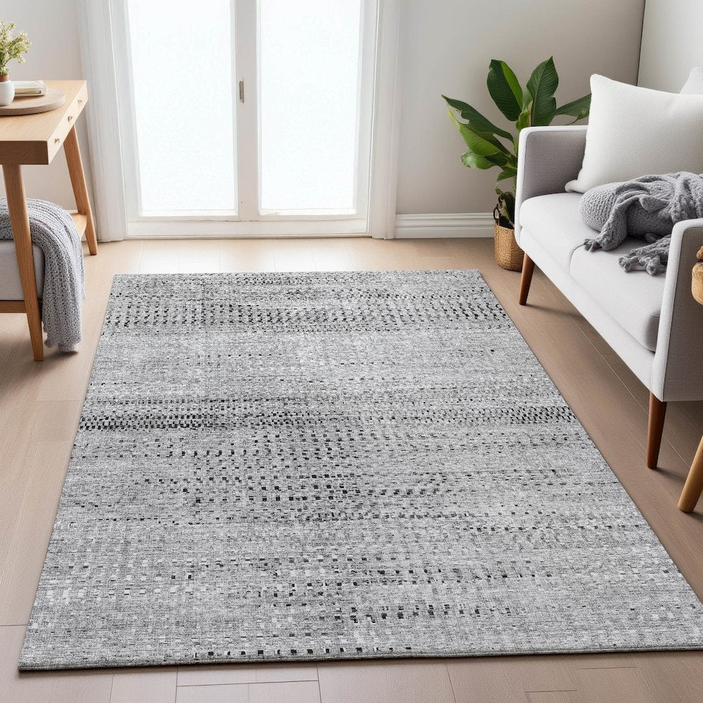 Machine Washable Indoor/Outdoor Chantille ACN2137 Gray 3' x 5' Rug