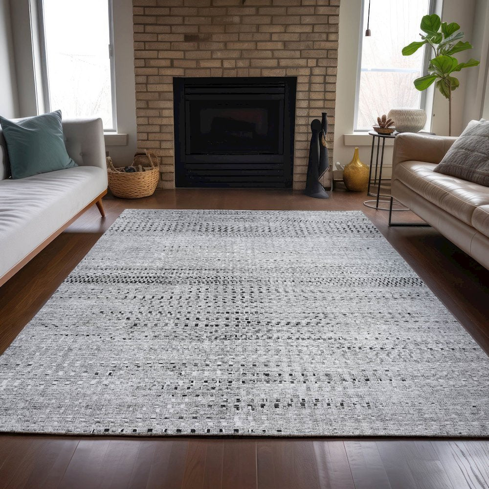 Machine Washable Indoor/Outdoor Chantille ACN2137 Gray 3' x 5' Rug