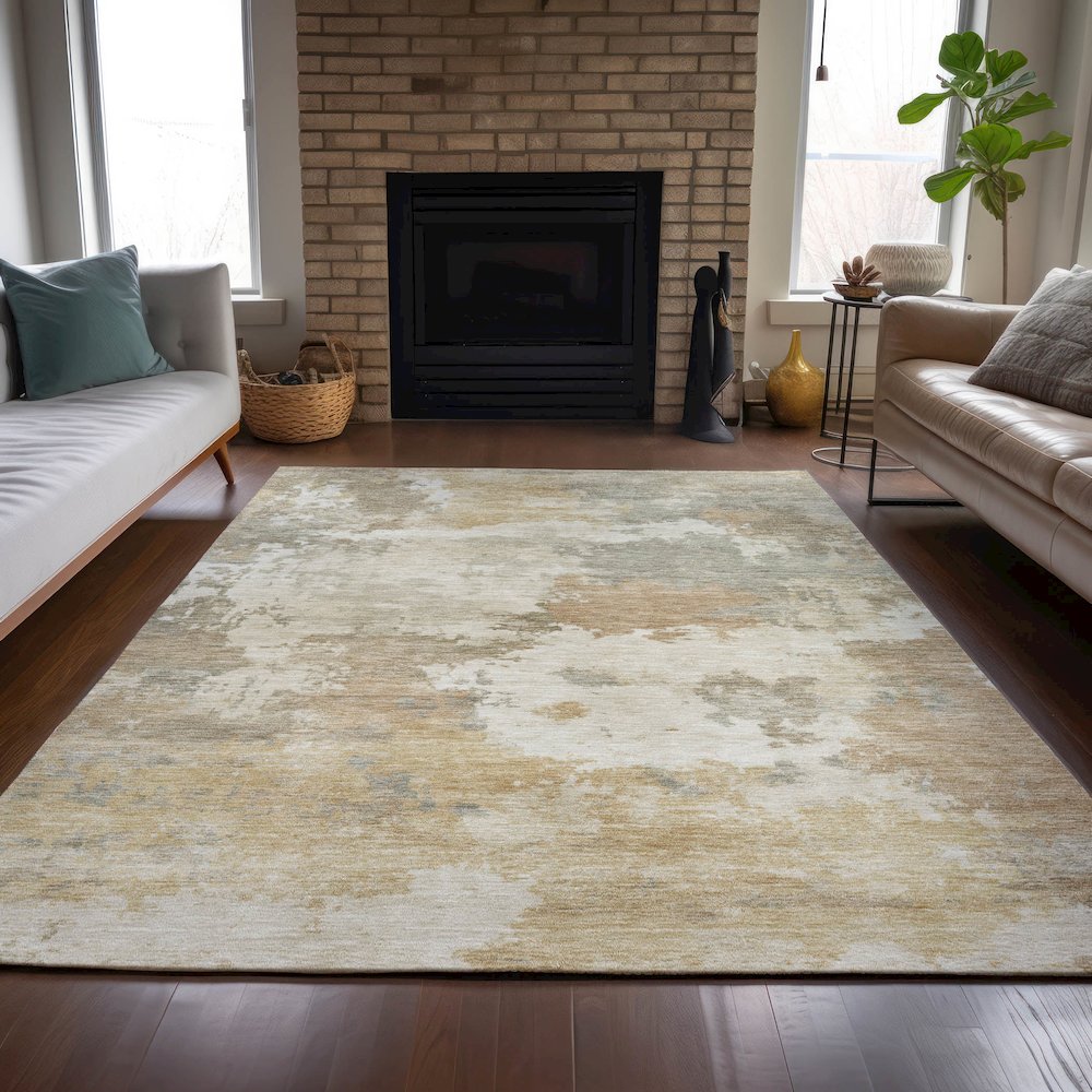 Machine Washable Indoor/Outdoor Chantille ACN2144 Khaki 3' x 5' Rug