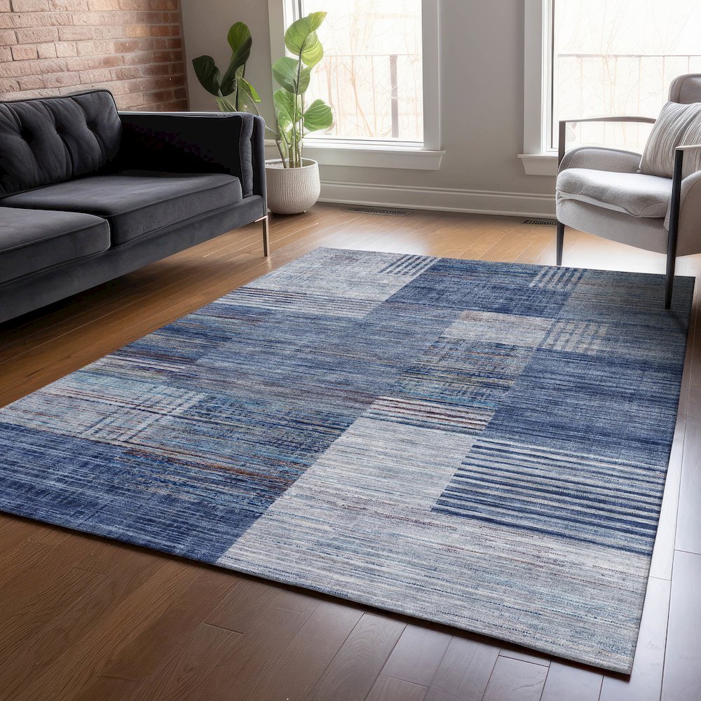Machine Washable Indoor/Outdoor Chantille ACN2149 Blue 3' x 5' Rug