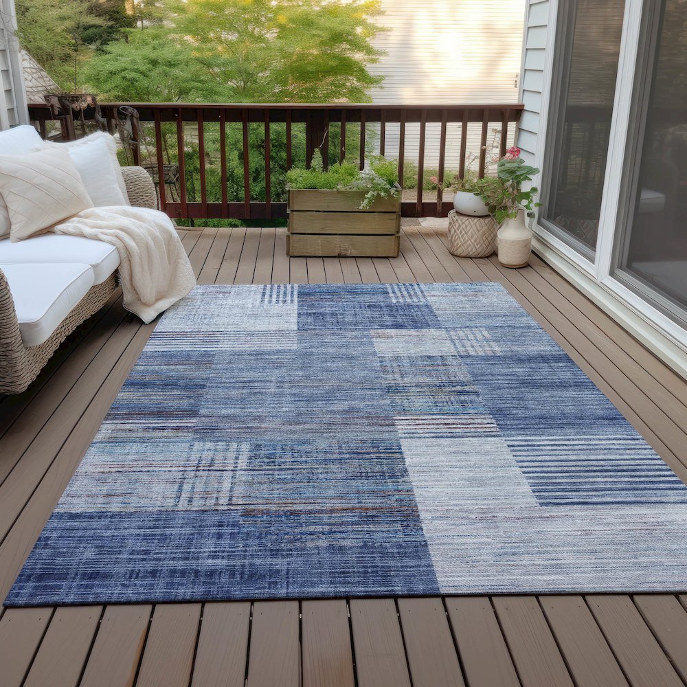Machine Washable Indoor/Outdoor Chantille ACN2149 Blue 3' x 5' Rug