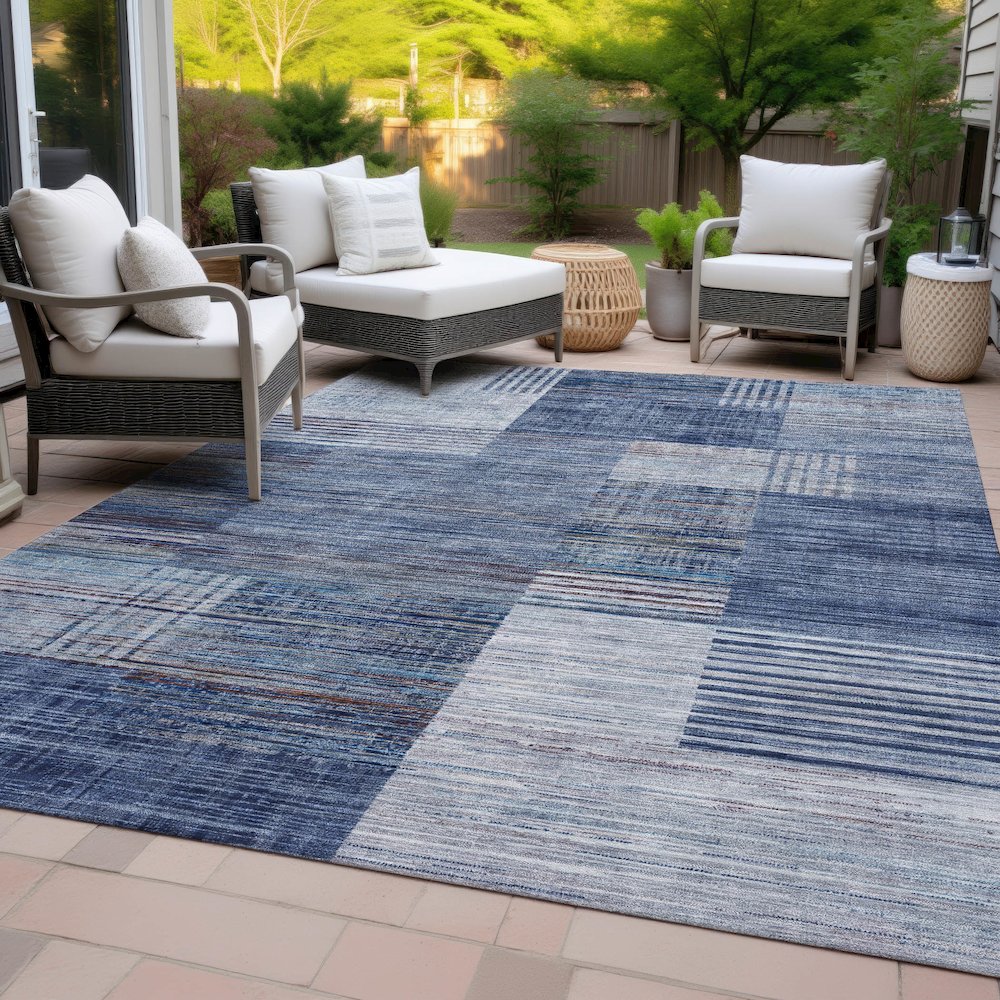 Machine Washable Indoor/Outdoor Chantille ACN2149 Blue 3' x 5' Rug