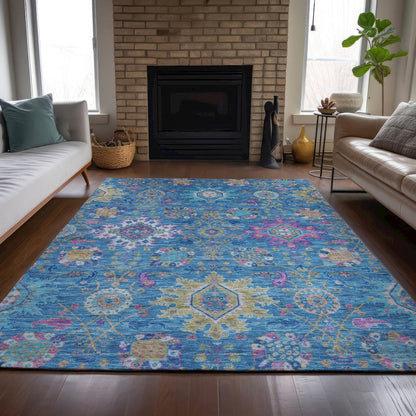Machine Washable Indoor/Outdoor Chantille ACN2151 Blue 3' x 5' Rug
