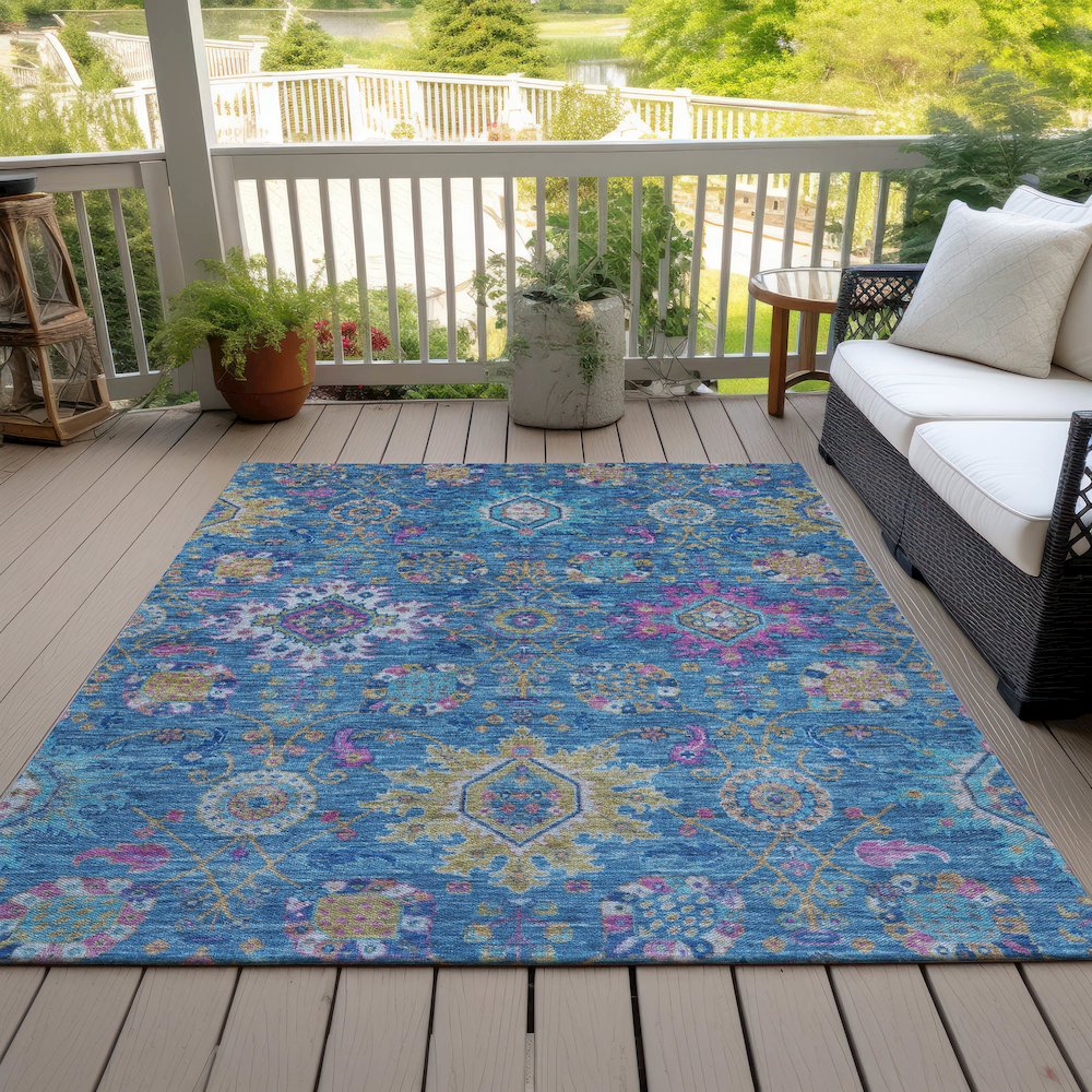 Machine Washable Indoor/Outdoor Chantille ACN2151 Blue 3' x 5' Rug