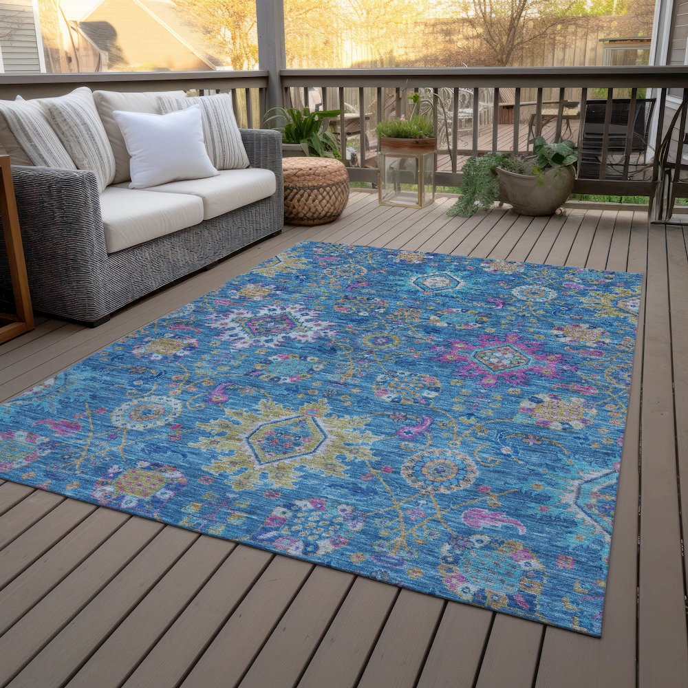 Machine Washable Indoor/Outdoor Chantille ACN2151 Blue 3' x 5' Rug