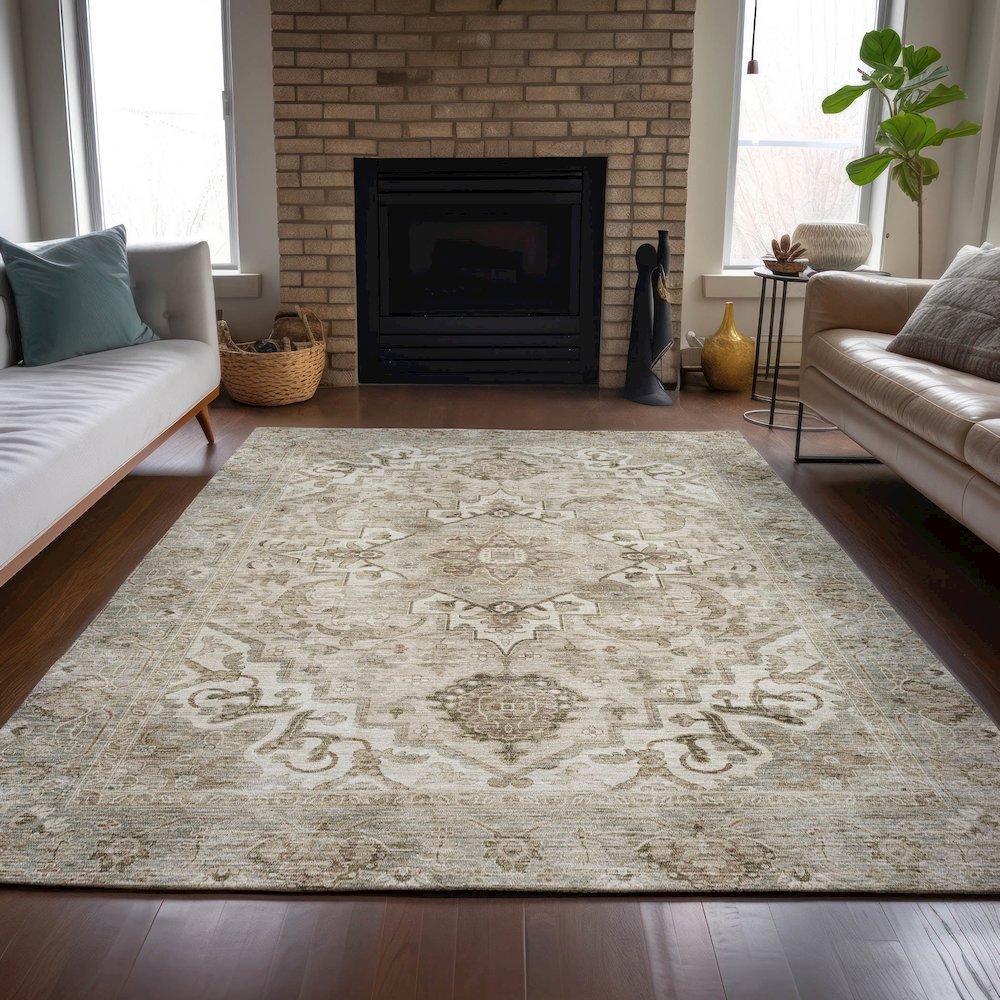 Machine Washable Indoor/Outdoor Chantille ACN2164 Beige 3' x 5' Rug