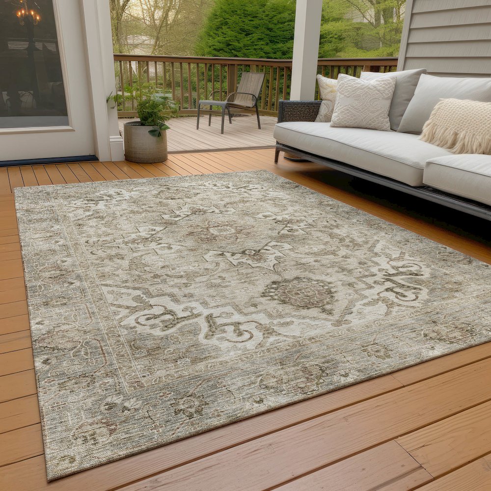 Machine Washable Indoor/Outdoor Chantille ACN2164 Beige 3' x 5' Rug