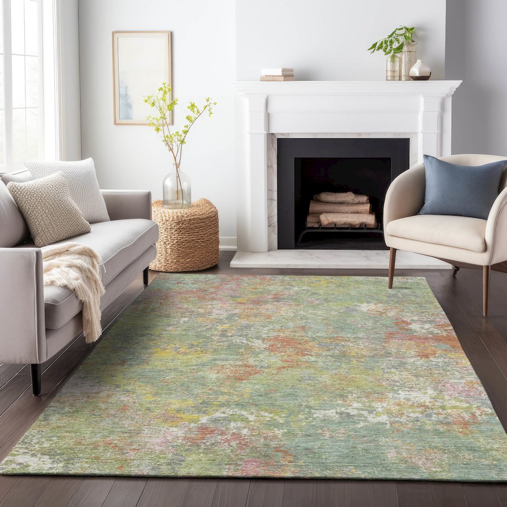 Machine Washable Indoor/Outdoor Chantille ACN2166 Green 3' x 5' Rug