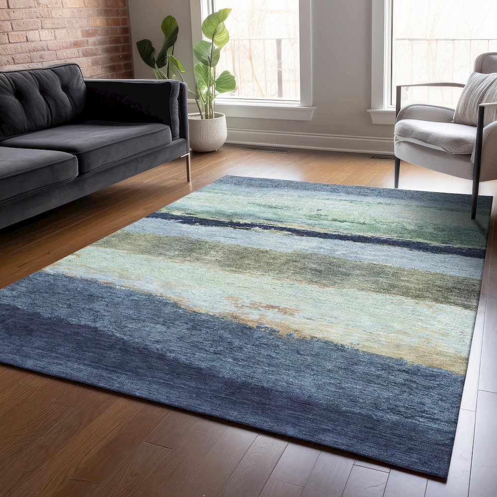 Machine Washable Indoor/Outdoor Chantille ACN2169 Denim 3' x 5' Rug