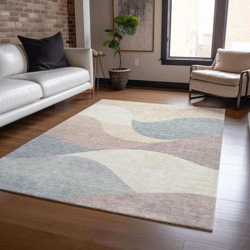 Machine Washable Indoor/Outdoor Chantille ACN2184 Beige 3' x 5' Rug