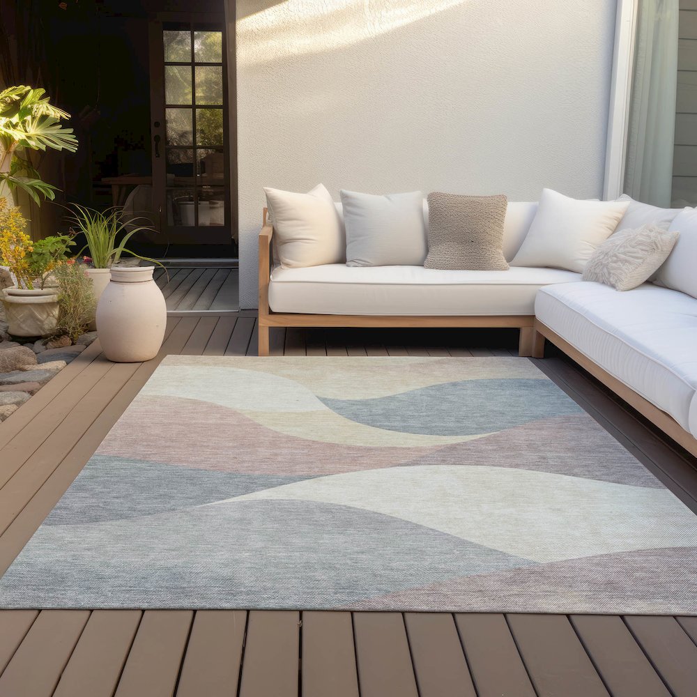 Machine Washable Indoor/Outdoor Chantille ACN2184 Beige 3' x 5' Rug