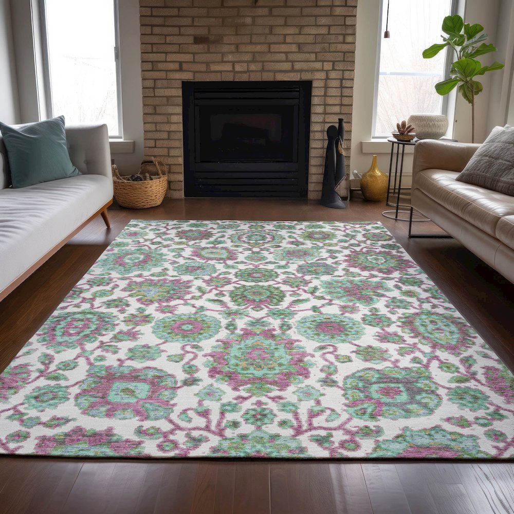 Machine Washable Indoor/Outdoor Chantille ACN2187 Mint 3' x 5' Rug