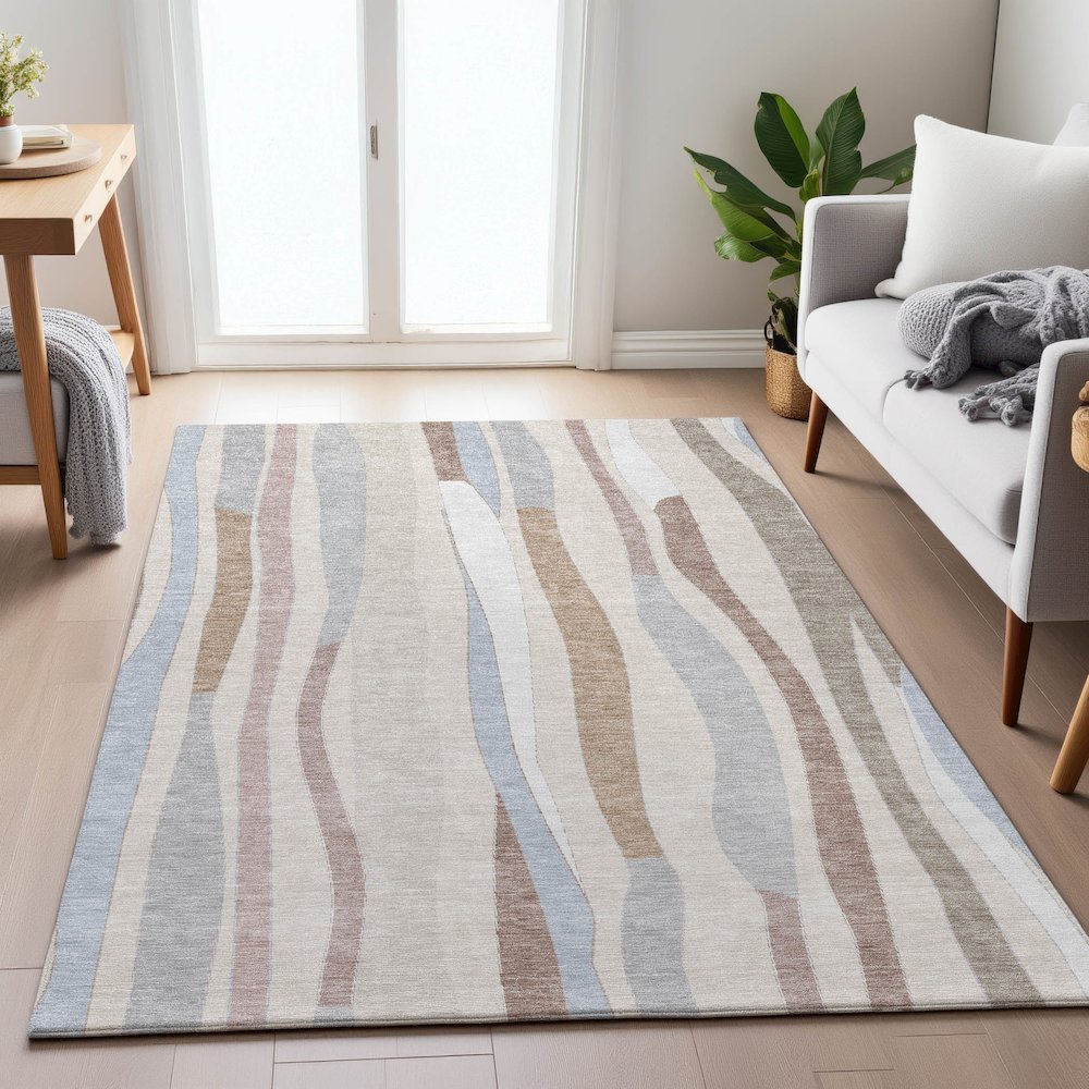 Machine Washable Indoor/Outdoor Chantille ACN2188 Beige 3' x 5' Rug