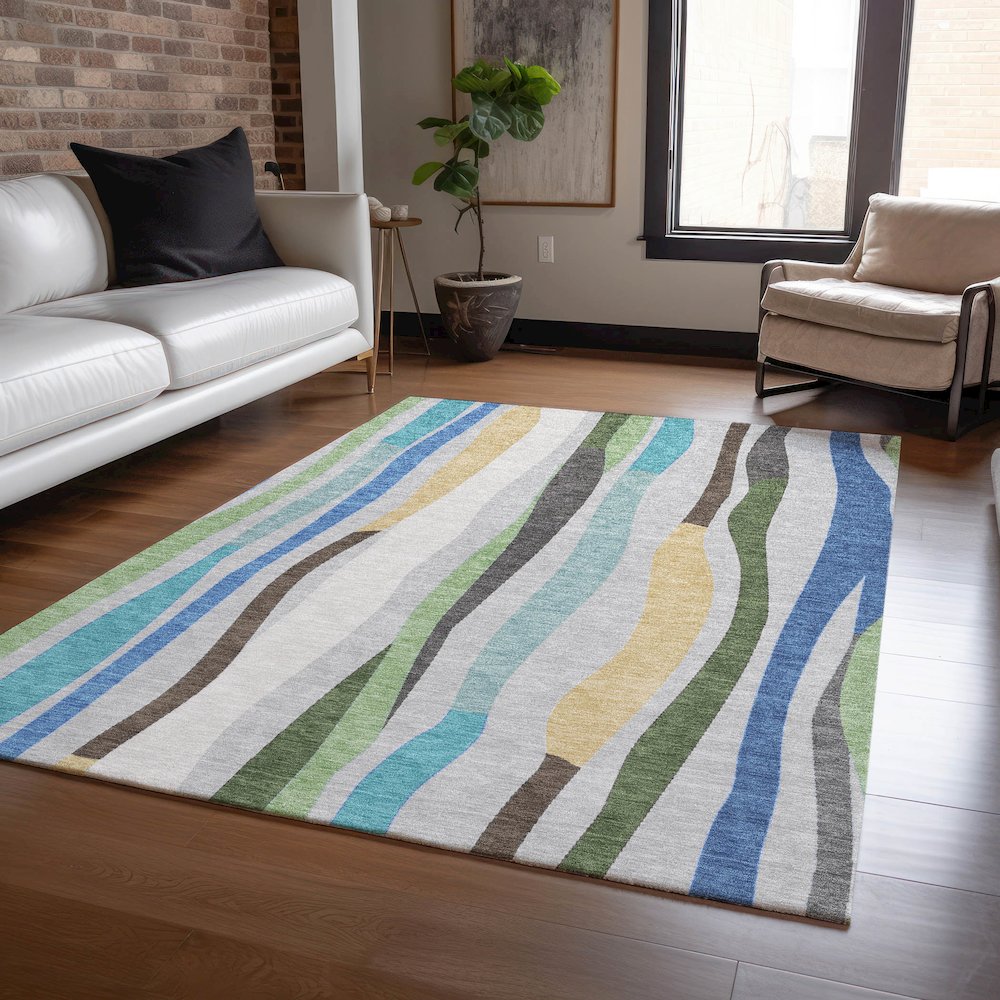 Machine Washable Indoor/Outdoor Chantille ACN2188 Green 3' x 5' Rug