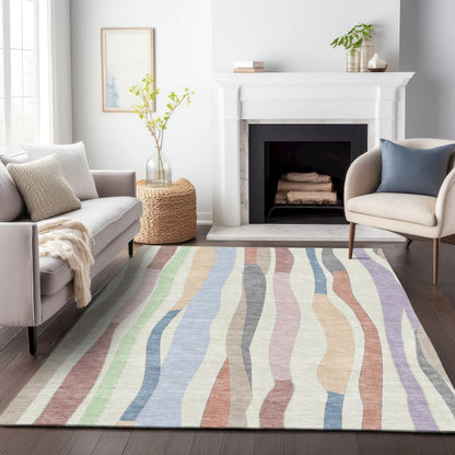 Machine Washable Indoor/Outdoor Chantille ACN2188 Pearl 3' x 5' Rug