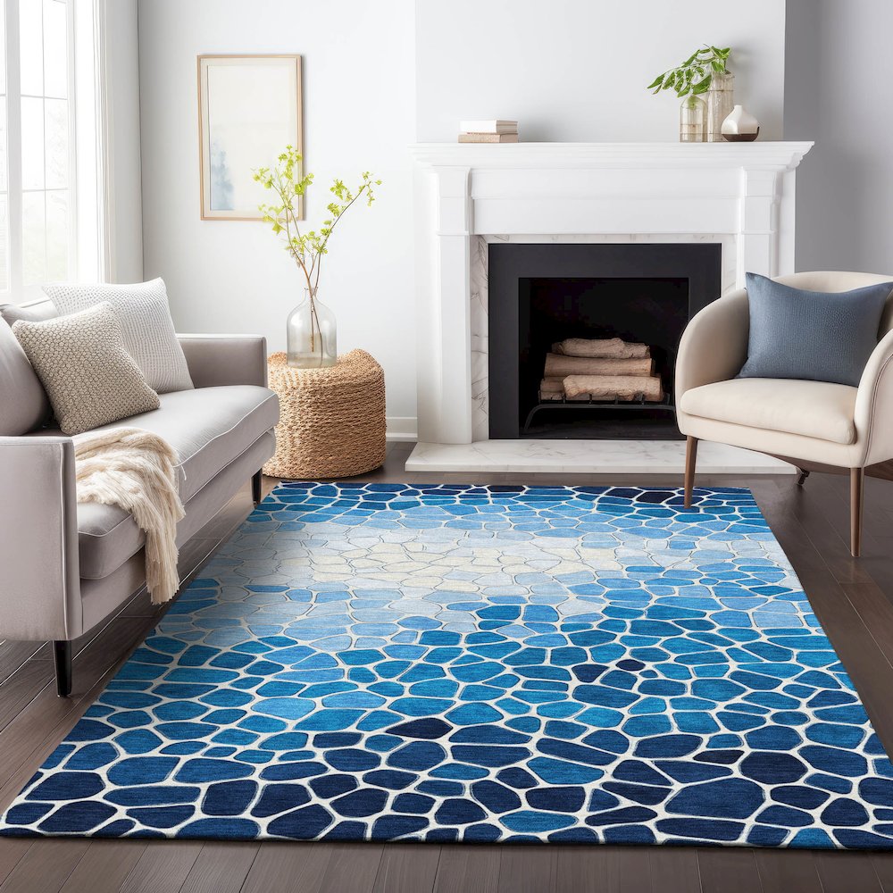 Machine Washable Indoor/Outdoor Chantille ACN2190 Blue 3' x 5' Rug