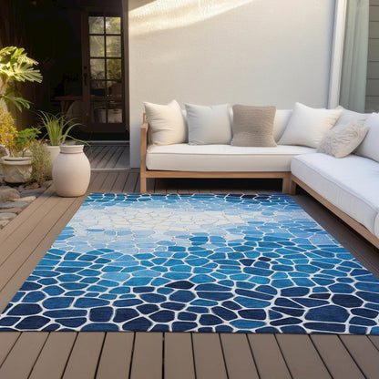 Machine Washable Indoor/Outdoor Chantille ACN2190 Blue 3' x 5' Rug