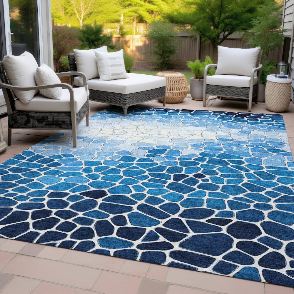 Machine Washable Indoor/Outdoor Chantille ACN2190 Blue 3' x 5' Rug